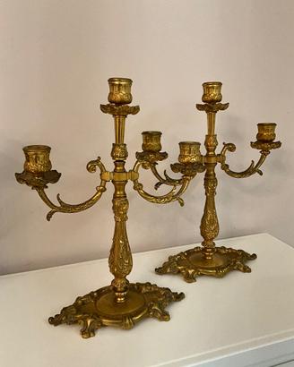 Coppia di candelabri vintage in ottone dorato