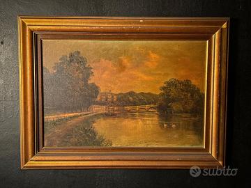 Antico Dipinto Paesaggio Fluviale