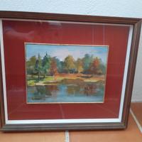 Quadro paesaggio su lago