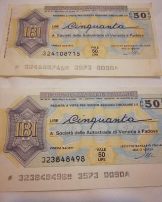 Due Miniassegni Istituto Bancario Italiano lire 50
