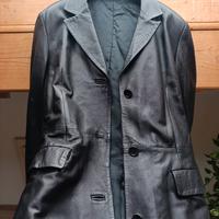 Giacca lunga in vera pelle nera elegante taglia 46