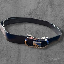 Cintura elegante in pelle nera con fibbia a doppio