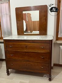 Comò antico con specchiera e piano in marmo