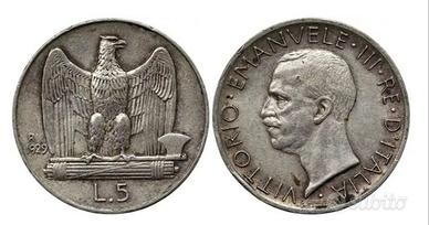 5 lire 1929 vittorio Emanuele III Argento