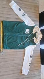 felpa con cappuccio verde e bianca