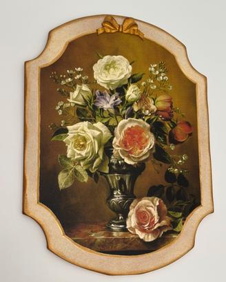 Quadro natura morta floreale con fiocco d’oro