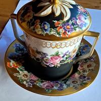 Porta bon bon con coperchio e piatto vieux Paris