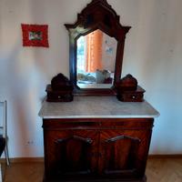 tre credenze antiche in legno massiccio e marmo 