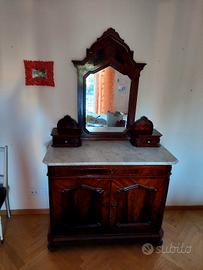 tre credenze antiche in legno massiccio e marmo 