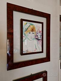 Quadro Dipinto ad Acquerello Ritratto Femminile