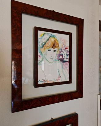 Quadro Dipinto ad Acquerello Ritratto Femminile