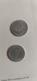 2 monete rare da 5 lire del 1954 con delfino