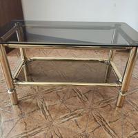 Tavolino da Salotto in Ottone con Piano in Vetro