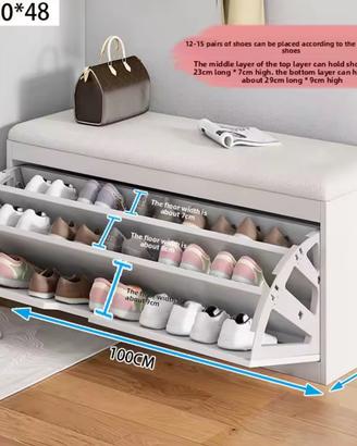 Scarpiera panca con ripiani scaffali bianca mdf