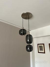 Lampada a sospensione con 3 luci, nichelato/grigio