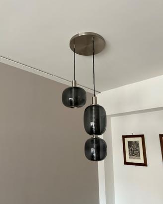 Lampada a sospensione con 3 luci, nichelato/grigio