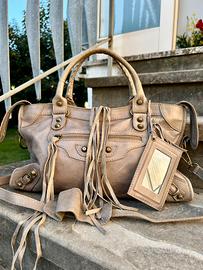 City bag Genuine Leather grigio tortora/ bronzo