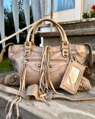 City bag Genuine Leather grigio tortora/ bronzo