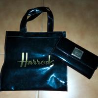 Harrods shopper e portafoglio in vernice nera
