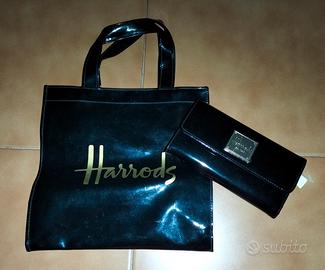 Harrods shopper e portafoglio in vernice nera