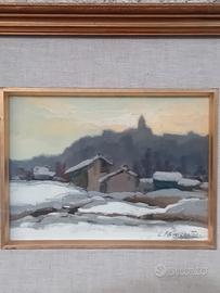 Leo Remigante  Paesaggio innevato olio 24 x 18