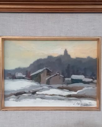 Leo Remigante  Paesaggio innevato olio 24 x 18