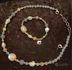 Parure collana e bracciale pietre fure e argento