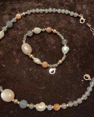 Parure collana e bracciale pietre fure e argento