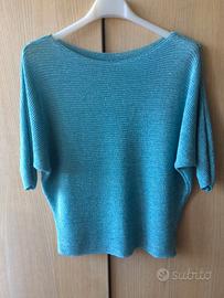 Blusa donna NUOVA lurex azzurra viscosa