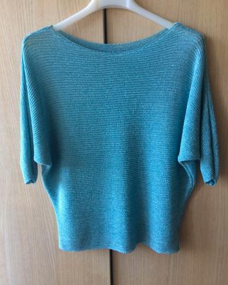 Blusa donna NUOVA lurex azzurra viscosa