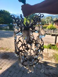 Lampadario Vintage a Gabbia in Ferro Battuto