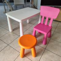 Tavolo+ sedia+ sgabello in plastica x bambini Ikea
