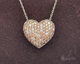 Collana oro  con pendente cuore oro e diamanti
