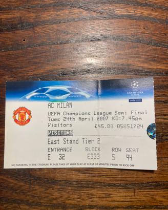 Biglietto Manchester United- Milan 2007.