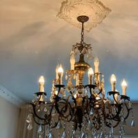 Lampadario ottone e gocce di cristallo di Boemia