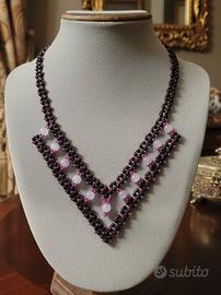 Collana Nera Retro  vintage epoca 800 gemme agata