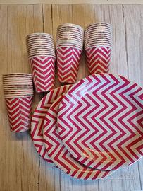 set 48 pezzi piatti e bicchieri fucsia per feste