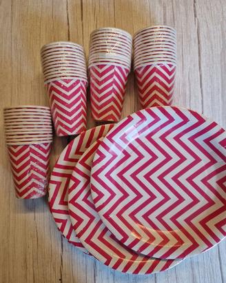 set 48 pezzi piatti e bicchieri fucsia per feste