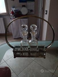 Set olio e aceto vintage in vetro e metallo – 
