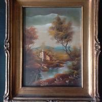 Quadro ad olio con paesaggio di campagna