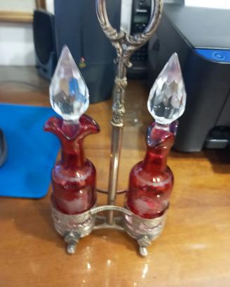 Cruet Set oliera in sheffield antico e Boemia