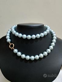 Collana di perle celeste con chiusura di argento !