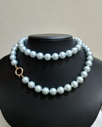 Collana di perle celeste con chiusura di argento !