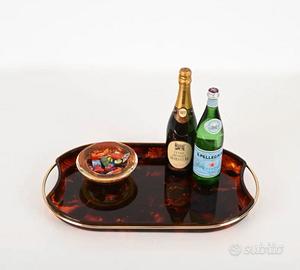 VASSOIO GUZZINI Ottone e Lucite tartarugata 1970