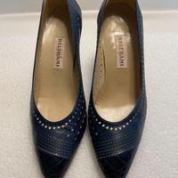 DECOLLETE' IN PELLE N.40-BLU E GIALLO OCRA