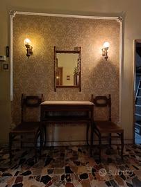 VINTAGE Consolle marmo, Specchio, Sedie e Applique
