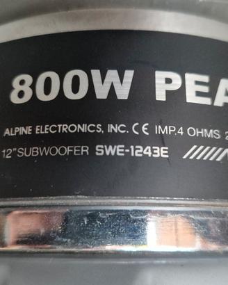 Subwoofer Alpine Type E 12” 800W – Ottime condizio