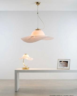 Lampadario e abat-jour in vetro di Murano rosa