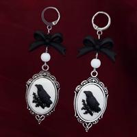 Orecchini Cammeo Corvo e Fiocco nero Handmade 