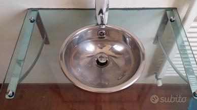 Lavandino in acciaio e base cristallo 